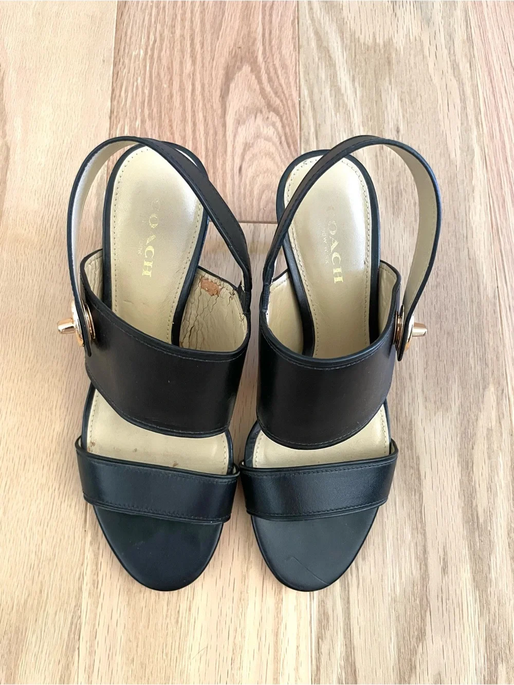 COACH Marla Black Leather Turnlock Slingback Sandals Sz 5.5 Designer Heels